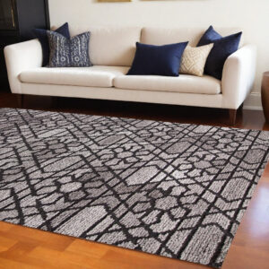9' X 12' Black and Taupe Wool Paisley Hand Tufted Area Rug
