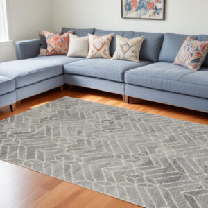 9' X 12' Gray and Ivory Wool Geometric Hand Tufted Area Rug