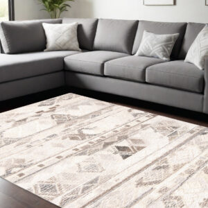 9' X 12' Beige Ivory and Gray Wool Geometric Hand Tufted Area Rug
