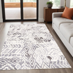 5' X 8' Gray and White Wool Abstract Geometric Hand Tufted Area Rug