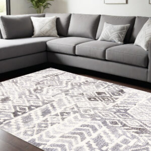 8' X 10' Gray and White Wool Abstract Geometric Hand Tufted Area Rug