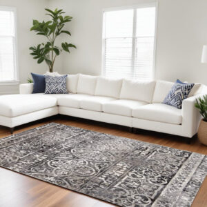 7' X 10' Gray and Ivory Oriental Distressed Area Rug