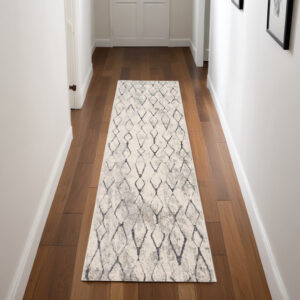 8' Gray and Ivory Abstract Runner Rug