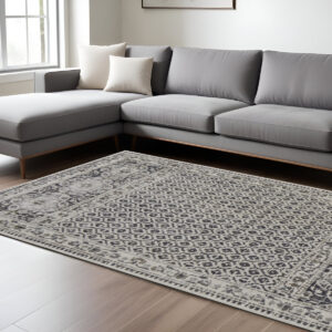 7' X 10' Gray and Ivory Abstract Area Rug