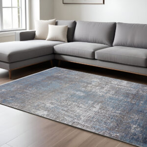12' X 18' Blue Gray And Silver Abstract Power Loom Distressed Area Rug
