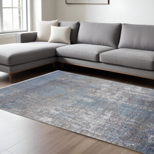 13' X 20' Blue And Gray Abstract Distressed Area Rug