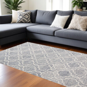 9' X 12' Blue Gray And Ivory Wool Geometric Tufted Handmade Stain Resistant Area Rug