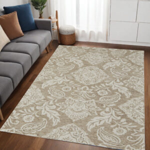 5' X 8' Tan And Ivory Wool Paisley Tufted Handmade Stain Resistant Area Rug