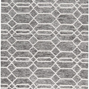 9' X 12' Gray Black And Ivory Wool Geometric Tufted Handmade Stain Resistant Area Rug