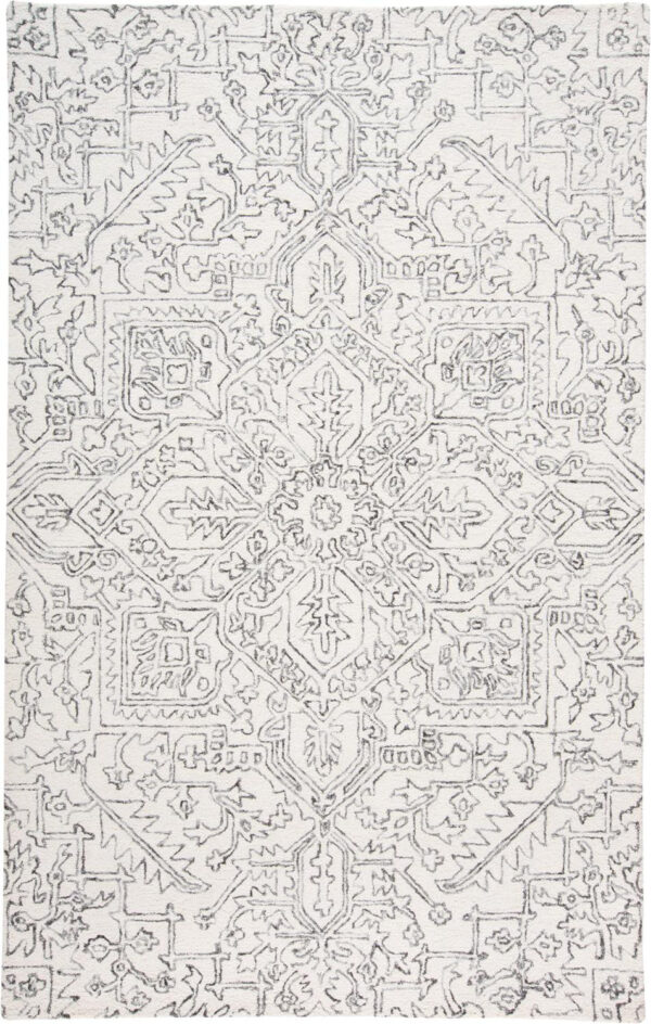 2' X 3' Ivory And Gray Wool Floral Tufted Handmade Stain Resistant Area Rug
