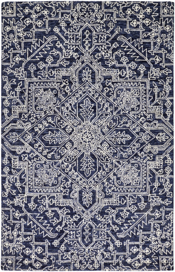 5' X 8' Blue And Ivory Wool Floral Tufted Handmade Stain Resistant Area Rug