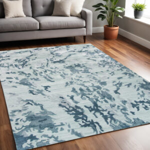 5' X 8' Blue Green And Silver Abstract Tufted Handmade Area Rug