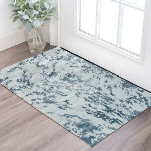 2' X 3' Blue and Green Abstract Hand Tufted Area Rug
