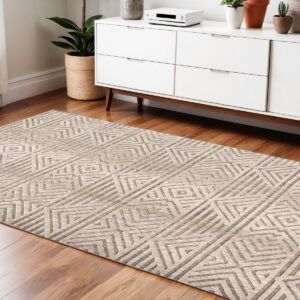 4' X 6' Tan Ivory And Brown Geometric Stain Resistant Area Rug