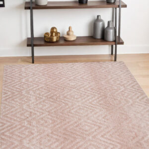 4' X 6' Pink And Ivory Geometric Stain Resistant Area Rug