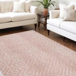 8' X 10' Pink And Ivory Geometric Stain Resistant Area Rug