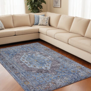 8' X 10' Blue and Gray Floral Area Rug