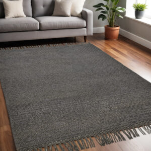 5' X 8' Gray Wool Geometric Hand Woven Area Rug With Fringe
