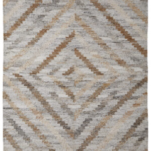 2' X 3' Ivory Gray And Tan Geometric Hand Woven Stain Resistant Area Rug With Fringe