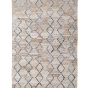 4' X 6' Gray Ivory And Tan Geometric Hand Woven Stain Resistant Area Rug With Fringe