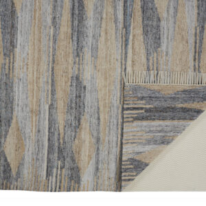 2' X 3' Gray Tan And Silver Abstract Hand Woven Stain Resistant Area Rug With Fringe