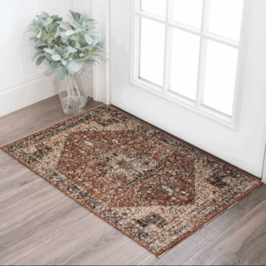 2' X 3' Red Ivory And Black Abstract Distressed Area Rug With Fringe