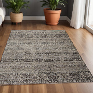 4' X 6' Gray Ivory And Tan Abstract Distressed Area Rug With Fringe