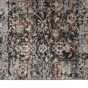 4' X 6' Gray Black And Red Abstract Distressed Area Rug With Fringe