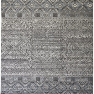 8' X 10' Gray Ivory And Blue Geometric Hand Knotted Area Rug