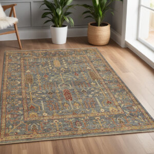 4' X 6' Gray and Ivory Wool Floral Hand Knotted Area Rug With Fringe