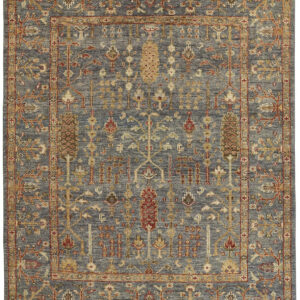 5' X 8' Gray Gold And Red Wool Floral Hand Knotted Stain Resistant Area Rug With Fringe