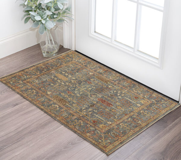 2' x 3' Gray and Ivory Wool Floral Hand Knotted Area Rug With Fringe