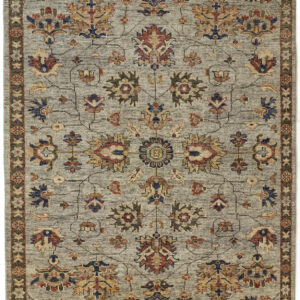 9' X 12' Gray Gold And Red Wool Floral Hand Knotted Stain Resistant Area Rug With Fringe