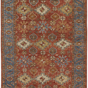 8' X 10' Red Blue And Orange Wool Floral Hand Knotted Stain Resistant Area Rug With Fringe
