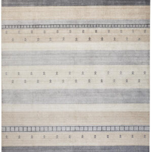 2' X 3' Ivory Tan And Gray Wool Striped Hand Knotted Stain Resistant Area Rug