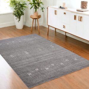 4' X 6' Gray and Ivory Wool Oriental Shag Hand Knotted Area Rug