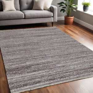 5' X 8' Taupe and Brown Striped Hand Woven Area Rug