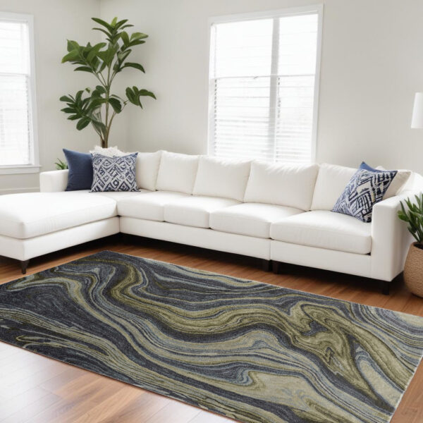 9' X 12' Blue and Green Abstract Hand Tufted Area Rug