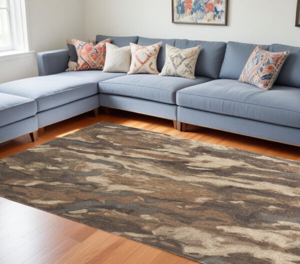 9' X 12' Green and Ivory Wool Abstract Hand Tufted Area Rug