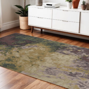 4' X 6' Green and Black Wool Abstract Shag Hand Tufted Area Rug