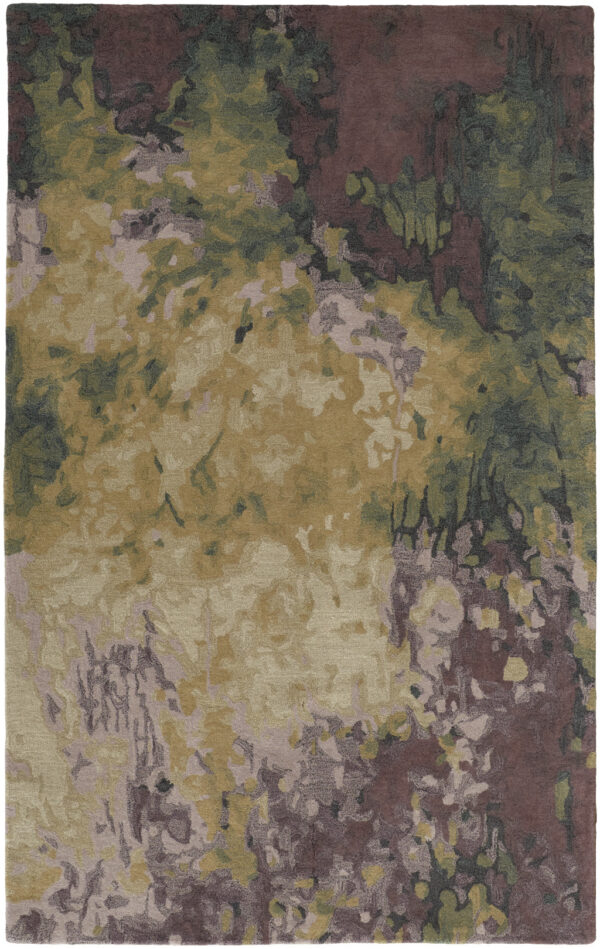 10' X 14' Gold Purple And Green Wool Abstract Tufted Handmade Stain Resistant Area Rug