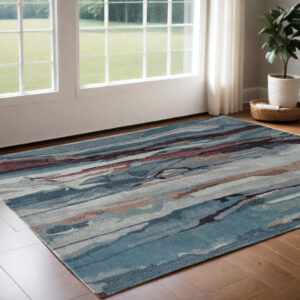 2' X 3' Blue and Orange Wool Abstract Hand Tufted Area Rug