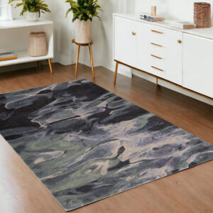 4' X 6' Blue and Black Wool Abstract Hand Tufted Area Rug