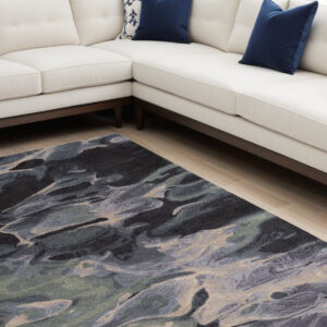 8' X 10' Blue and Black Wool Abstract Hand Tufted Area Rug