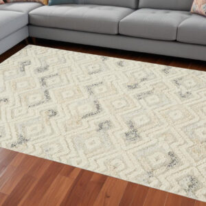 8' X 10' Gray And Ivory Wool Geometric Tufted Handmade Area Rug