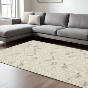 12' X 15' Ivory Gray And Black Wool Geometric Tufted Handmade Area Rug