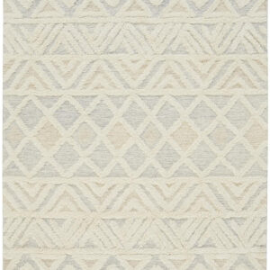 4' X 6' Ivory Blue And Tan Wool Geometric Tufted Handmade Stain Resistant Area Rug