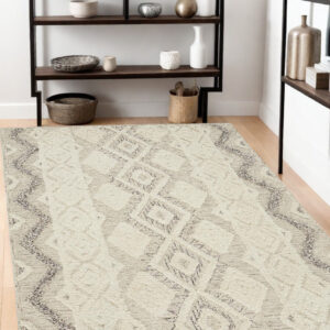 4' X 6' Ivory Taupe And Gray Wool Geometric Tufted Handmade Stain Resistant Area Rug