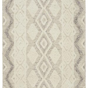 5' X 8' Ivory Taupe And Gray Wool Geometric Tufted Handmade Stain Resistant Area Rug