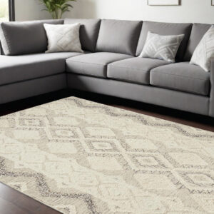 10' X 14' Ivory Taupe And Gray Wool Geometric Tufted Handmade Stain Resistant Area Rug